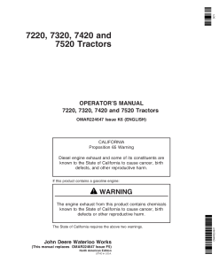 John Deere 7220, 7320, 7420, 7520 Tractors OMAR224647 Operators and Maintenance Manual PDF Download