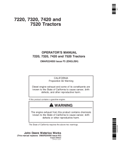 John Deere 7220, 7320, 7420, 7520 Tractors OMAR224650 Operators and Maintenance Manual PDF Download