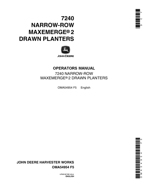 John Deere 7240 (Narrow Row) Drawn Planters OMA54954 Operators and Maintenance Manual PDF Download