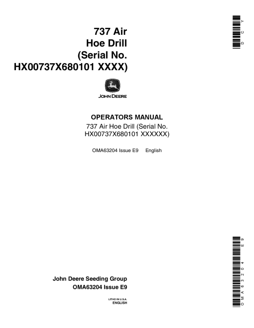 John Deere 737 Air Hoe Drill OMA63204 Operators and Maintenance Manual PDF Download