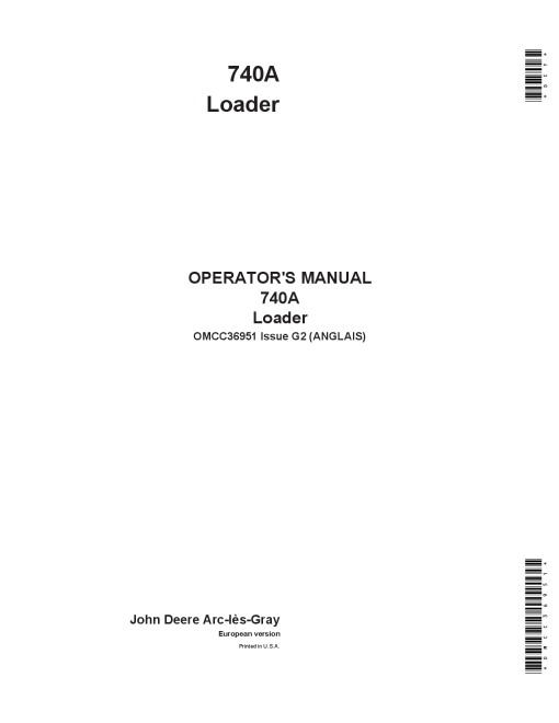 John Deere 740A Loader OMCC36951 Operators and Maintenance Manual PDF Download