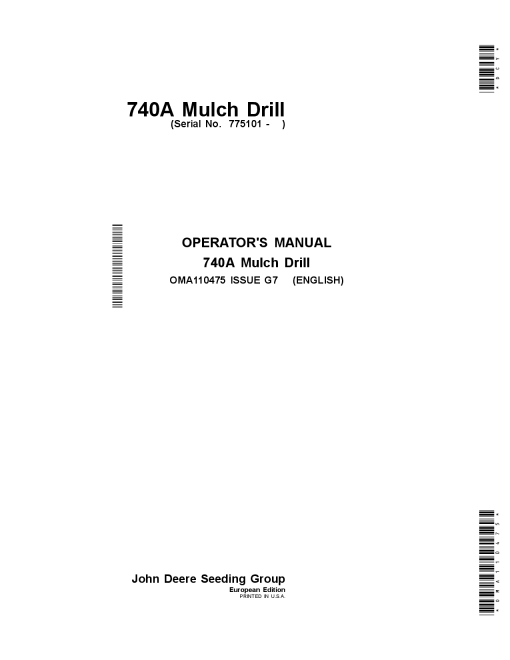 John Deere 740A Mulch Drill OMA110475 Operators and Maintenance Manual PDF Download