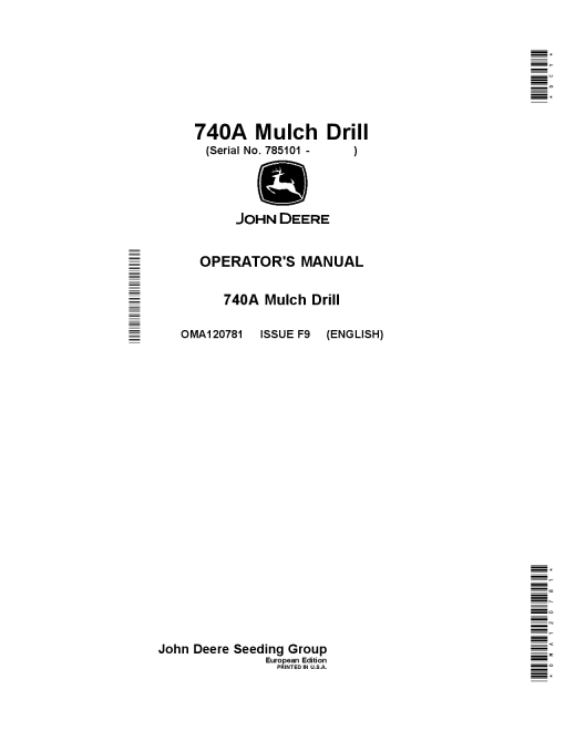 John Deere 740A Mulch Drill OMA120781 Operators and Maintenance Manual PDF Download