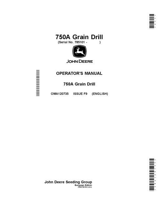 John Deere 750A Grain Drill OMA120735 Operators and Maintenance Manual PDF Download