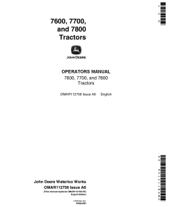 John Deere 7600, 7700, 7800 Tractors OMAR112756 Operators and Maintenance Manual PDF Download