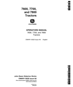 John Deere 7600, 7700, 7800 Tractors OMAR113020 Operators and Maintenance Manual PDF Download