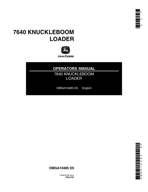 John Deere 7640 Knuckleboom Loader OMGA10485 Operators and Maintenance Manual PDF Download