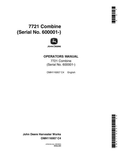 John Deere 7721 Combine OMH116957 Operators and Maintenance Manual PDF Download