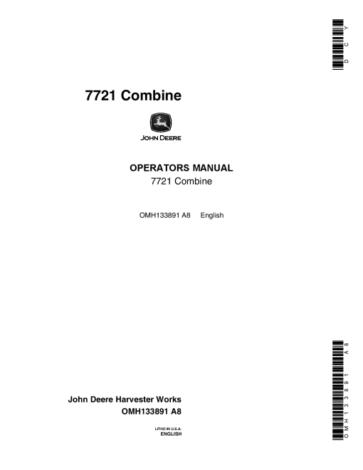 John Deere 7721 Combine OMH133891 Operators and Maintenance Manual PDF Download