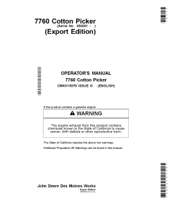 John Deere 7760 Cotton Picker (050001-) OMKK16576 Operators and Maintenance Manual PDF Download
