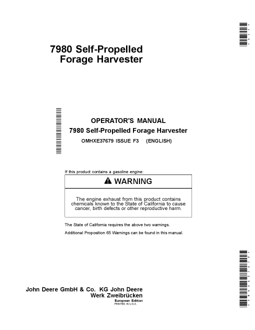 John Deere 7950 Self- Propelled Forage Harvesters OMHXE37679 Operators and Maintenance Manual PDF Download