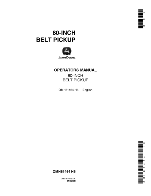 John Deere 80 Inch Belt Pickups & Pickup Platforms Combines OMH61464 Operators and Maintenance Manual PDF Download