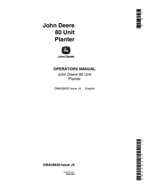 John Deere 80 Unit Planter OMA28630 Operators and Maintenance Manual PDF Download