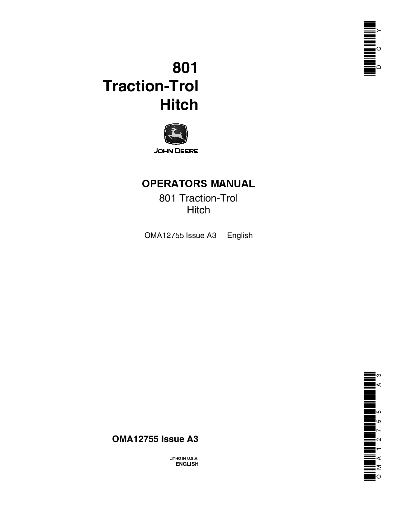 John Deere 801 Traction-Trol Hitch OMA12755 Operators and Maintenance Manual PDF Download