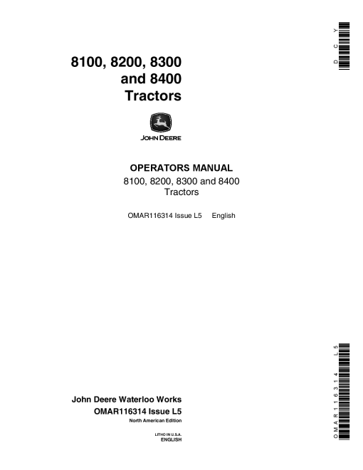 John Deere 8100, 8200, 8300, 8400 Tractors North America Edition (000000-010000) OMAR116314 Operators and Maintenance Manual PDF Download