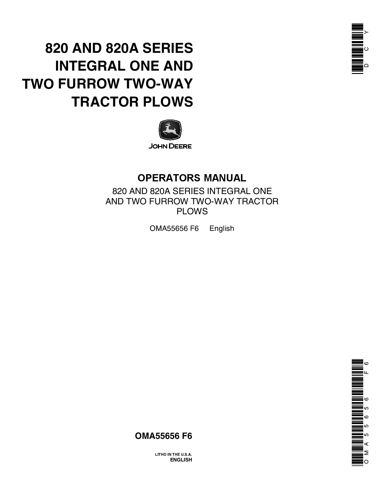 John Deere 820, 820A Series Integral Two-Way Tractor Plows OMA55656 Operators and Maintenance Manual PDF Download
