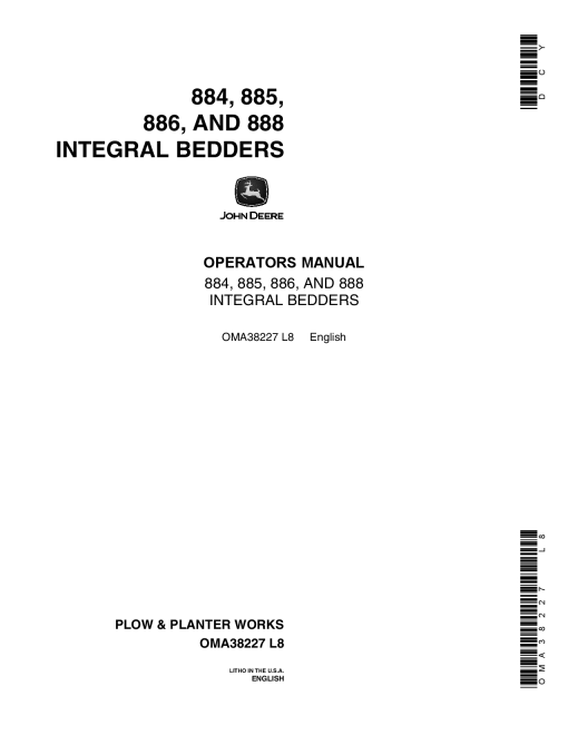John Deere 884, 885, 886, 888 Integral Bedder OMA38227 Operators and Maintenance Manual PDF Download