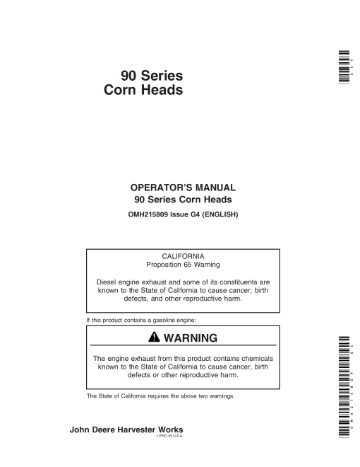 John Deere 90 Series Corn Heads (710101-) OMH215809 Operators and Maintenance Manual PDF Download