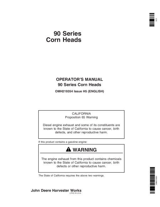 John Deere 90 Series Cornheads OMH219354 Operators and Maintenance Manual PDF Download