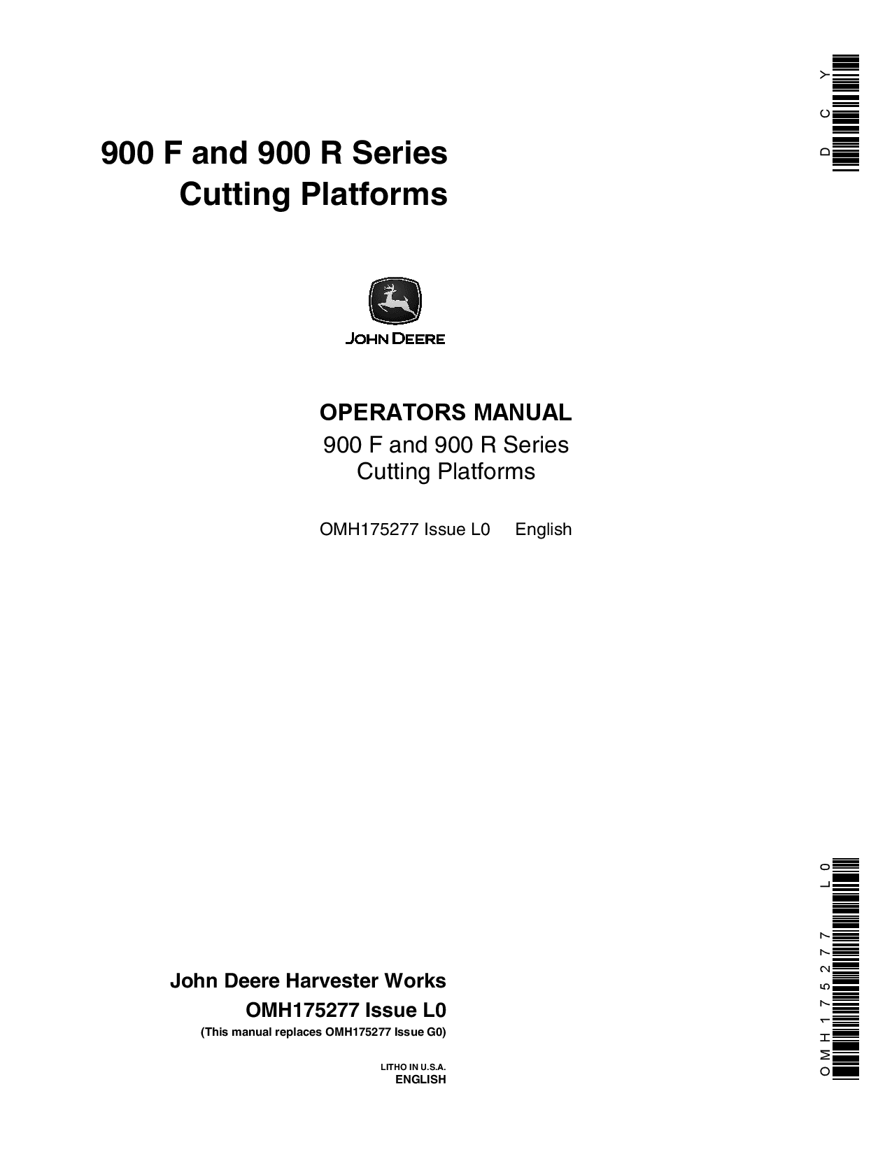John Deere 900 Flex and 900 Rigid Series Cutting Platforms (-695400) OMH175277 Operators and Maintenance Manual PDF Download
