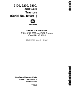 John Deere 9100, 9200, 9300, 9400 Tractors (040001 -) OMAR177989 Operators and Maintenance Manual PDF Download