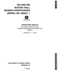 John Deere 920, 930 Conditioner Mower OME85081 Operators and Maintenance Manual PDF Download