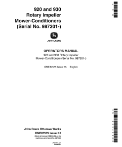 John Deere 920, 930 Rotary Impeller Mower Conditioner OME87575 Operators and Maintenance Manual PDF Download