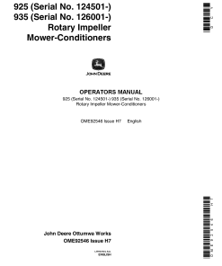 John Deere 925 (124501-), 935 (126001-) Rotary Impeller Mower Conditioners OME92546 Operators and Maintenance Manual PDF Download