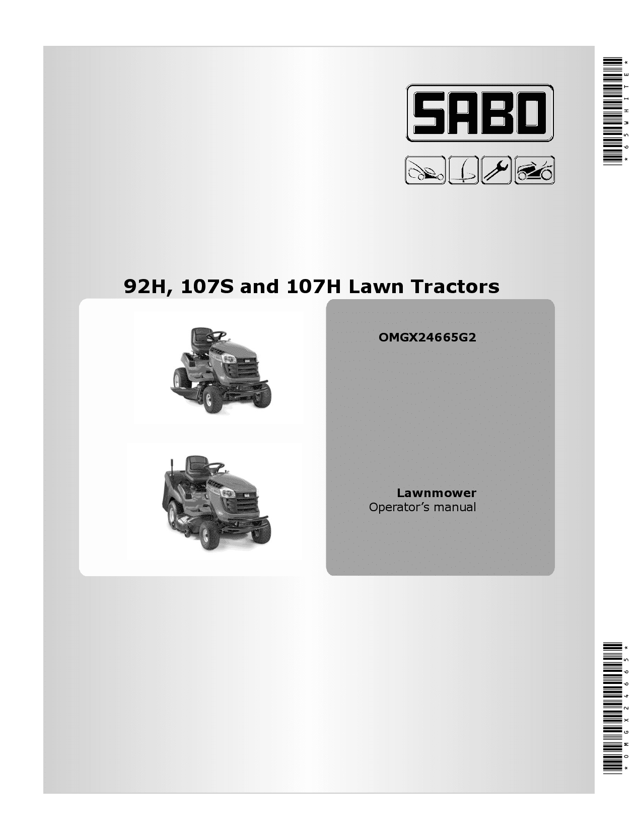 John Deere 92H, 107H &1075 Sabo Lawn Tractors Export Edition, 92H (020001-050000) 107H &1075 (040001-050000) OMGX24665 Operators and Maintenance Manual PDF Download