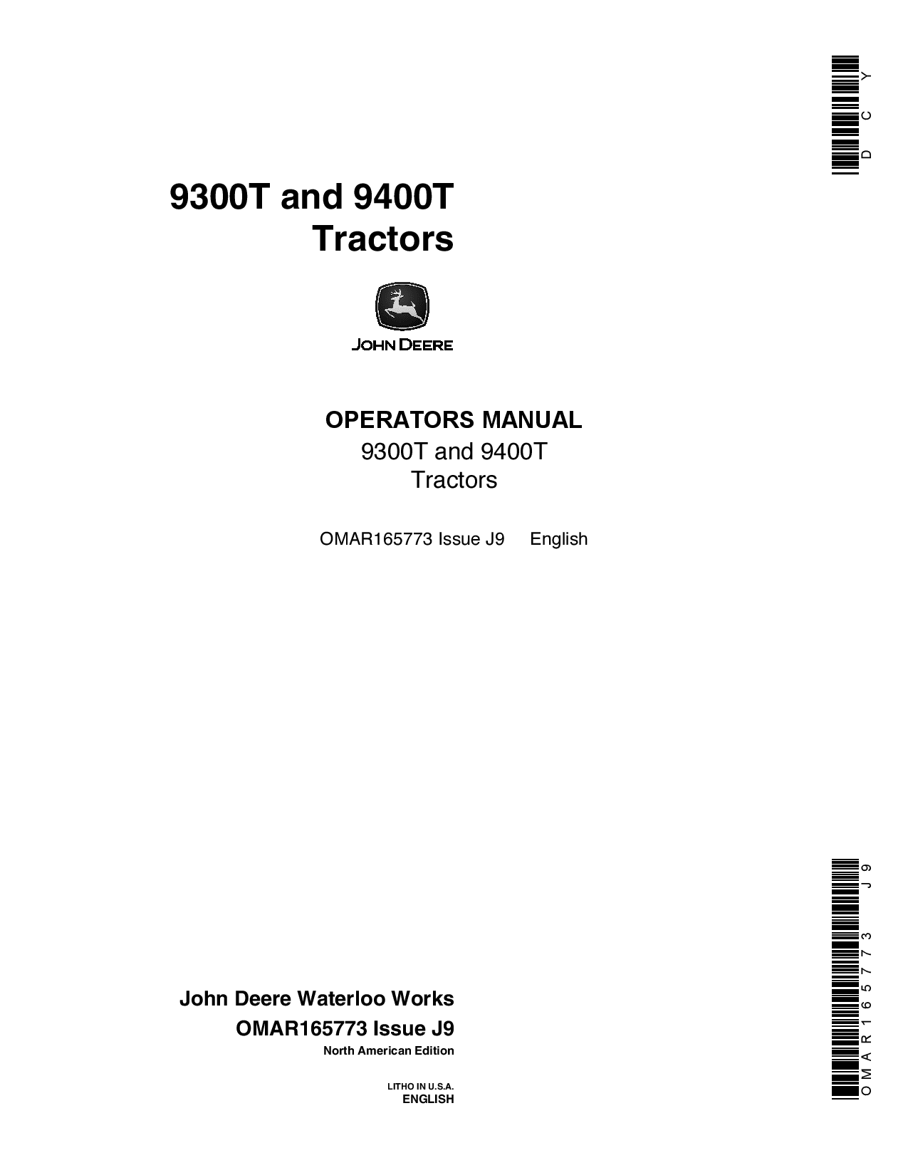 John Deere 9300T, 9400T Tractors OMAR165773 Operators and Maintenance Manual PDF Download