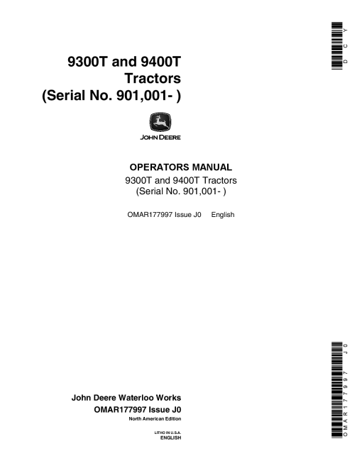 John Deere 9300T, 9400T Tractors OMAR177997 Operators and Maintenance Manual PDF Download
