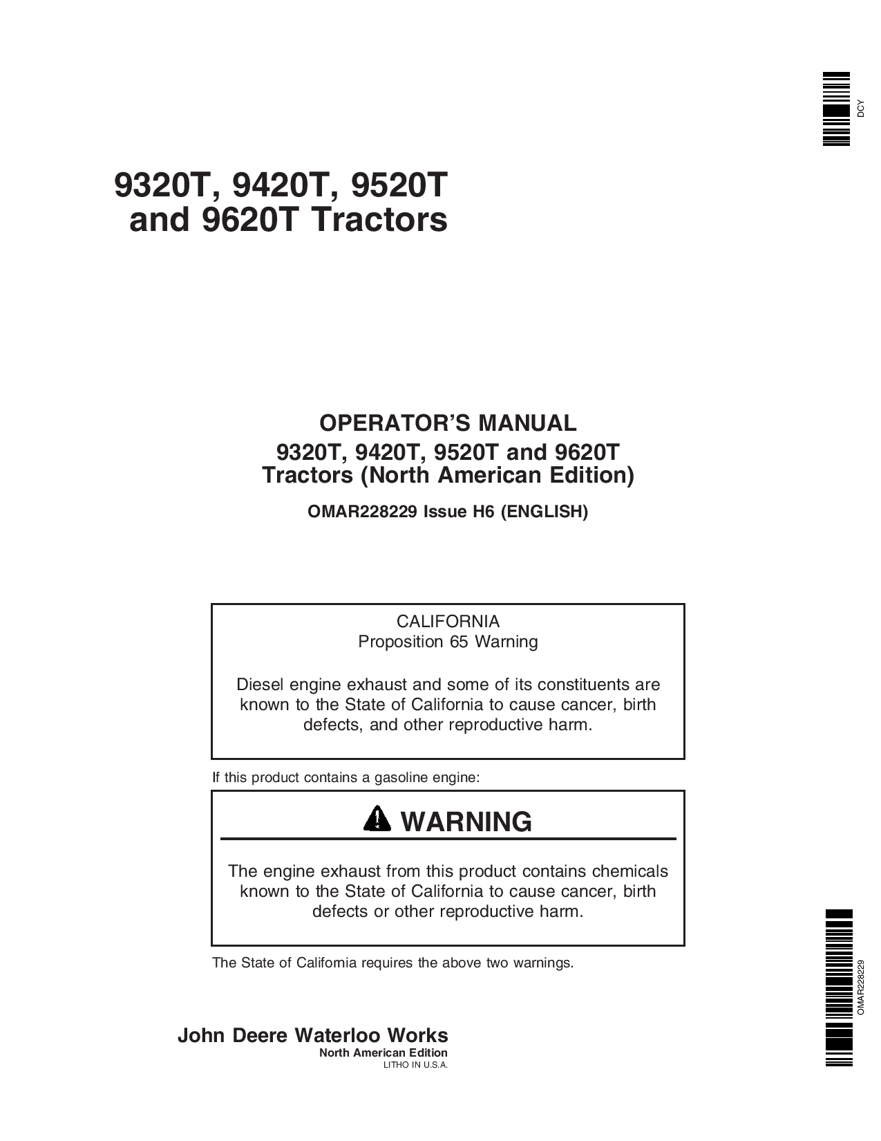 John Deere 9320T, 9420T, 9520T, 9620T Tractors OMAR228229 Operators and Maintenance Manual PDF Download