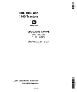 John Deere 940, 1040 and 1140 Tractors OML34725 Operators and Maintenance Manual PDF Download