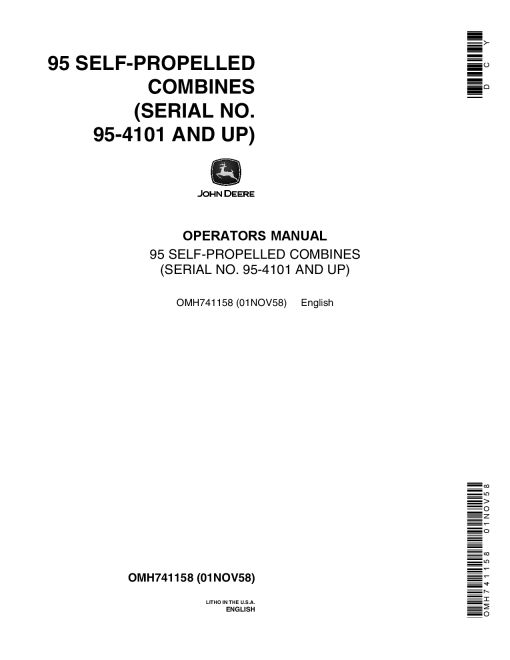 John Deere 95 Self-Propelled Combines (s.n. 4101-) OMH741158 Operators and Maintenance Manual PDF Download