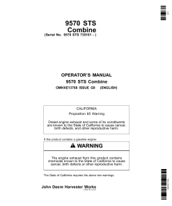 John Deere 9570 STS Combine (735101-) OMHXE13768 Operators and Maintenance Manual PDF Download