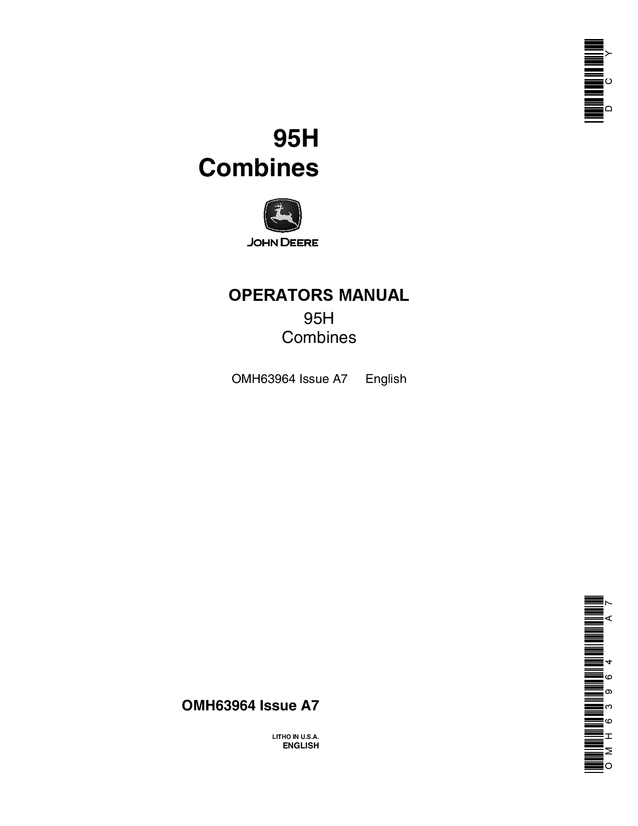 John Deere 95H Hillside Combine OMH63964 Operators and Maintenance Manual PDF Download