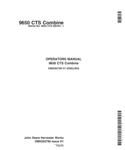 John Deere 9650 CTS Combine (695401-) Operators and Maintenance Manual PDF Download