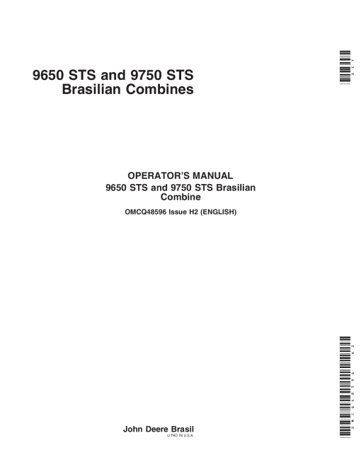 John Deere 9650 STS, 9750 STS Brazilian Combines OMCQ48596 Operators and Maintenance Manual PDF Download