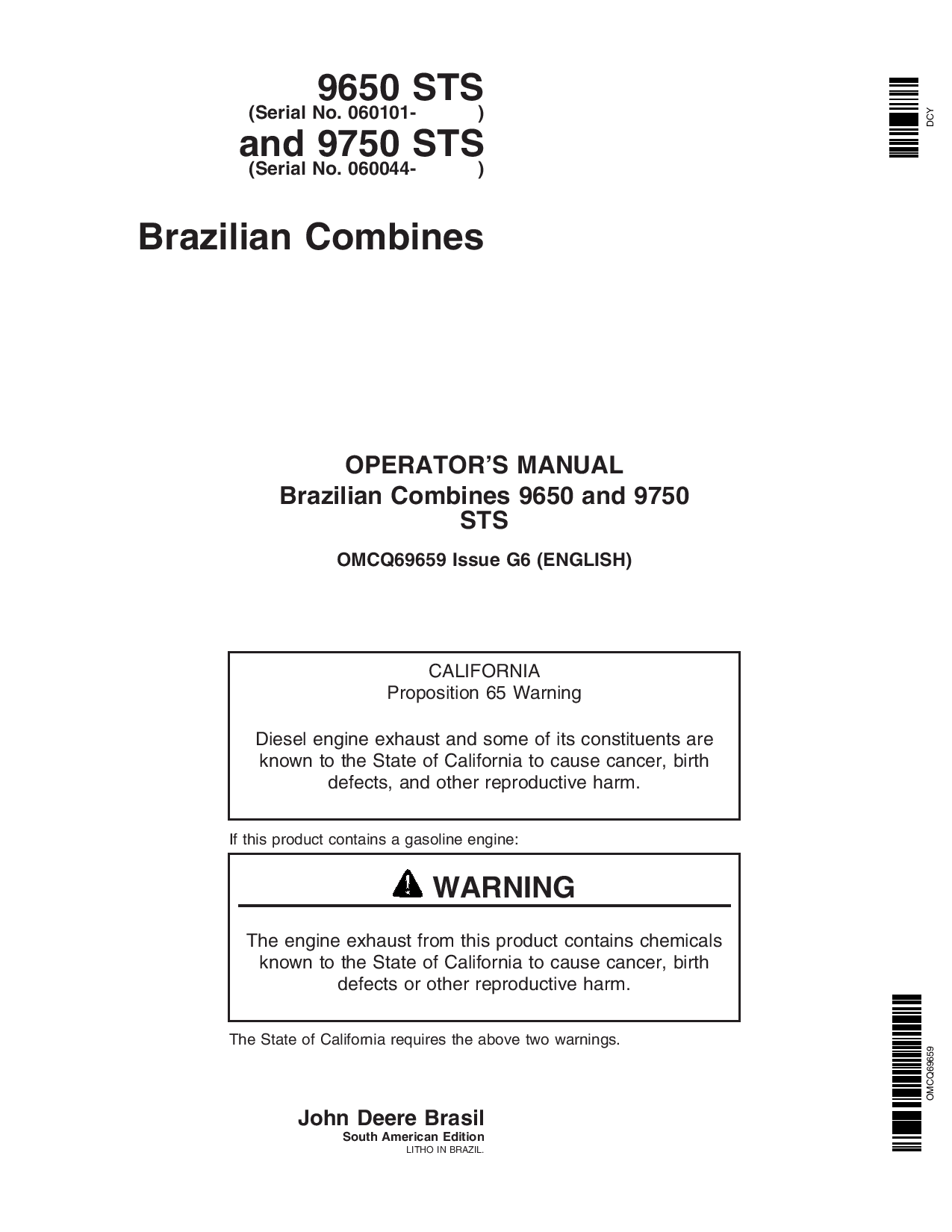 John Deere 9650 STS, 9750 STS Combines OMCQ69659 Operators and Maintenance Manual PDF Download