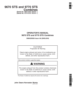 John Deere 9670 STS & 9770 STS Combines North American Edition (725101-730100) OMH229936 Operators and Maintenance Manual PDF Download