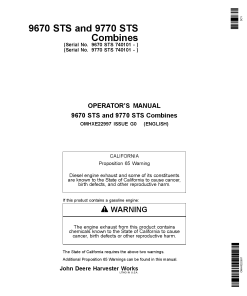 John Deere 9670 STS & 9770 STS Combines North American Edition (740101-) OMHXE22997 Operators and Maintenance Manual PDF Download