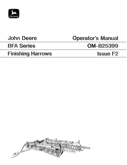 John Deere BFA Series Finishing Harrows OMB25399 Operators and Maintenance Manual PDF Download
