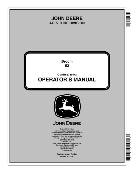 John Deere Broom 52 (010001-) OMM152389 Operators and Maintenance Manual PDF Download