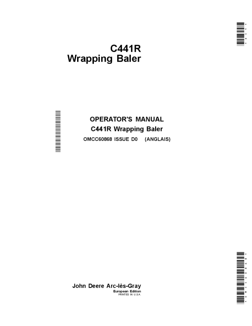 John Deere C441 R Wrapping Baler (With Film Binding) OMCC60868 Operators and Maintenance Manual PDF Download
