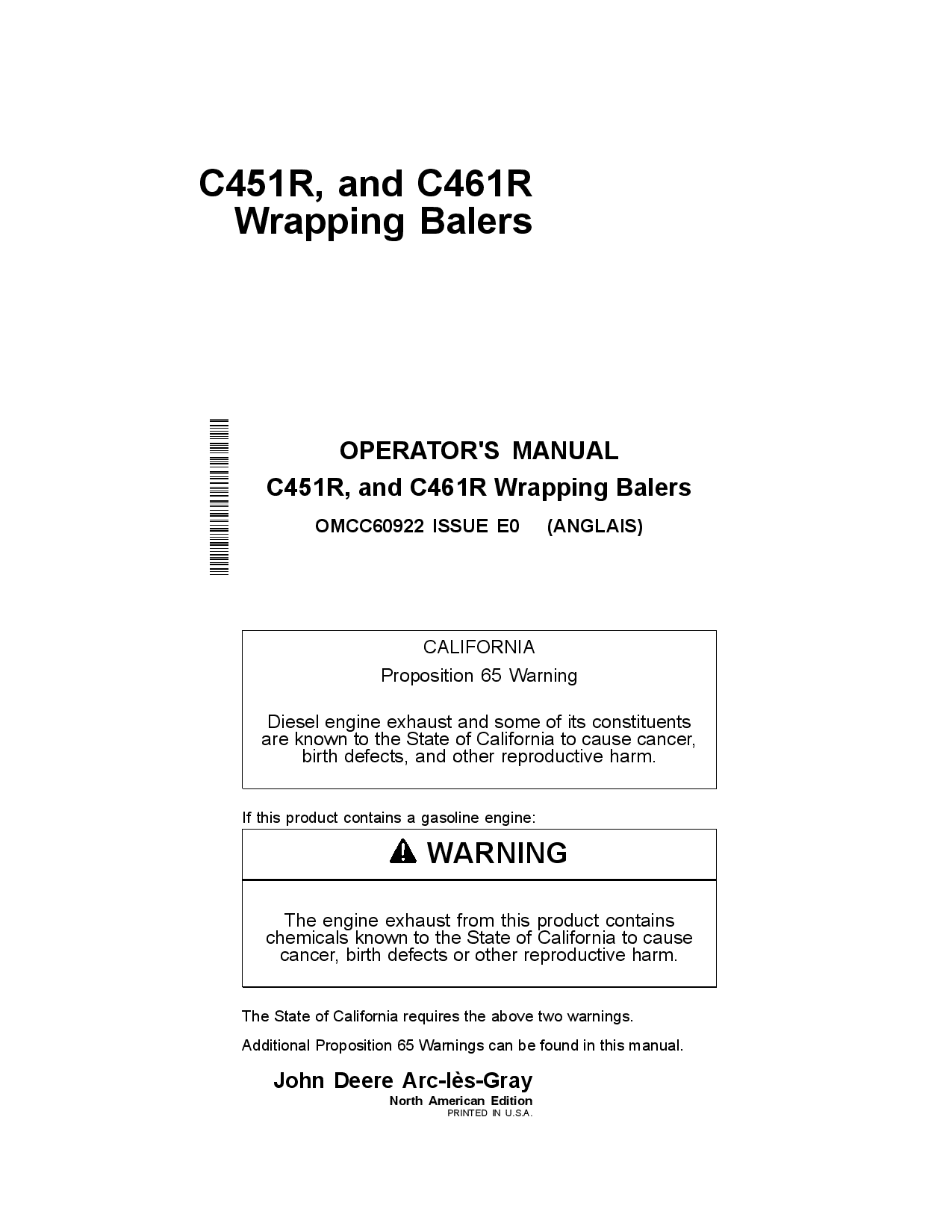 John Deere C451 R, and C461RWrapping Balers OMCC60922 Operators and Maintenance Manual PDF Download