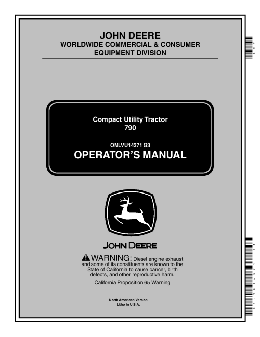 John Deere Compact Utility Tractor 790 (592446) OMLVU14371 Operators and Maintenance Manual PDF Download