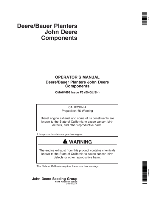 John Deere Components for D344, D358, D360, D366, D380, D388, 81 DB90 Deere Bauer Planters Worldwide Edition (720101-725100) OMA84699 Operators and Maintenance Manual PDF Download