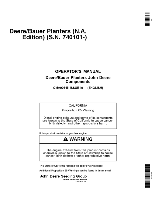John Deere Components for D844, D858, D860, D866, D880, D888, D890, 81 D8120 Deere Bauer Planters Worldwide Edition (740101-745100) OMA90345 Operators and Maintenance Manual PDF Download