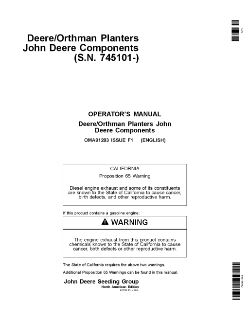 John Deere Components for Deere Orthman Planters Worldwide Edition (745101-760100) OMA91283 Operators and Maintenance Manual PDF Download