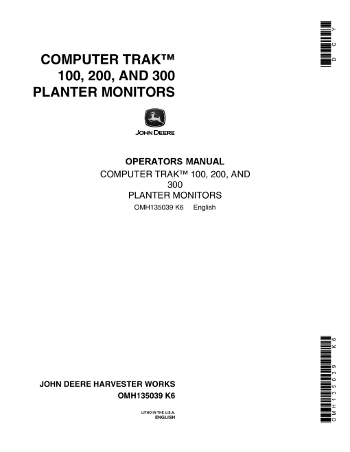 John Deere Computer Trak 100, 200, 300 Planter Monitors OMH135039 Operators and Maintenance Manual PDF Download